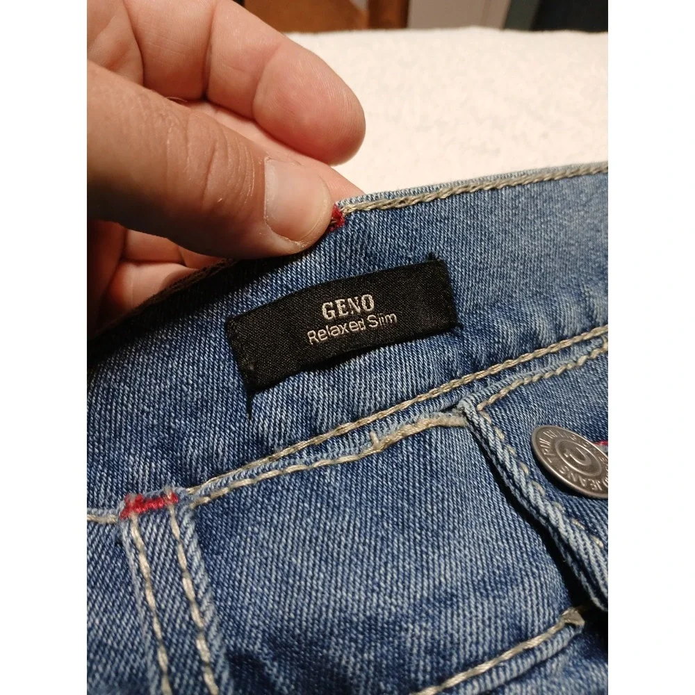 NWT True Religion Geno Big T Flap Slim Jeans Men 36x32 Light Pacific Wash $204